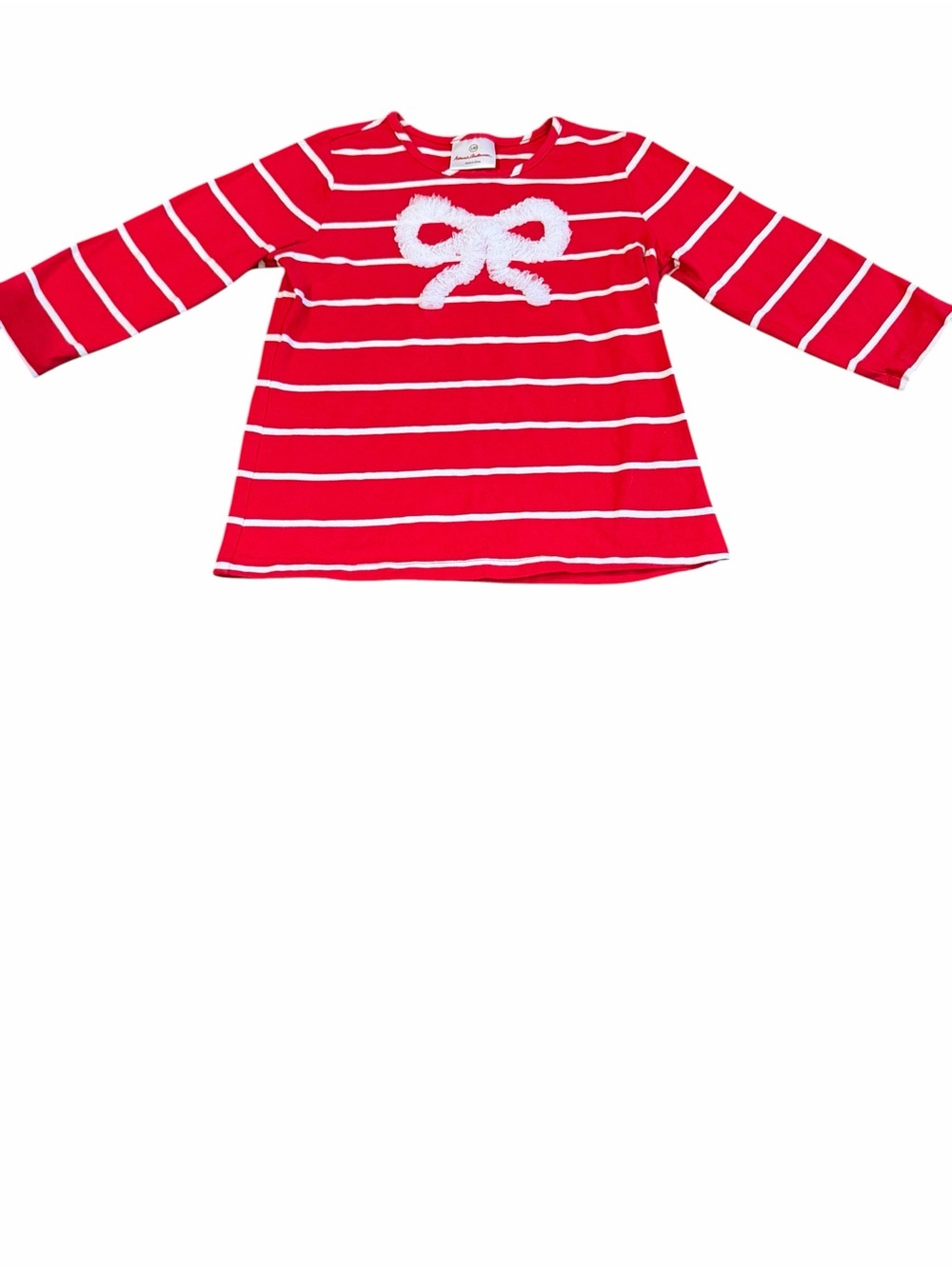 Hanna Andersson, Red & White Striped Tee with Lace Bow, Size 130 (8)